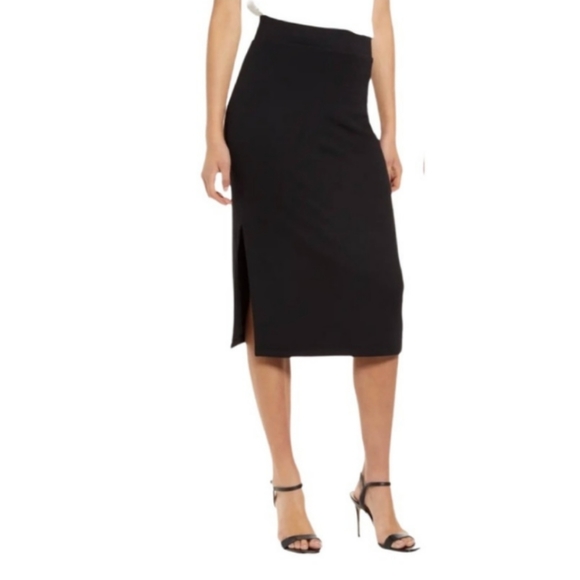 Nordstrom Chelsea 28 Black Soft Ribbed Sweater Knit Side Slit Midi Skirt Size XL - Picture 12 of 12